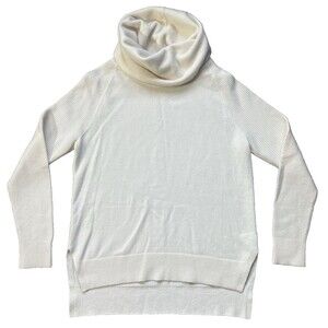 Athleta 100% Cashmere Sweater Womens Small Ivory Cowl Neck Pullover Cozy